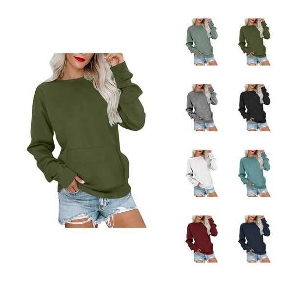 Women's Sweatshirts 2025 Fall Winter Long Sleeve Crewneck Sweatshirt with Pockets Pullover Tops Sweatshirt for Women