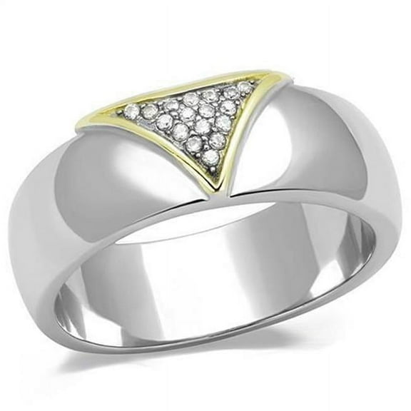 Men Two-Tone IP Gold Stainless Steel Ring with AAA Grade CZ in Clear - Size 11