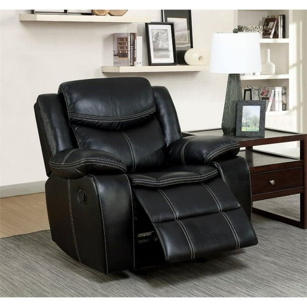 Furniture of America Calvin Transitional Faux Leather Recliner Chair in