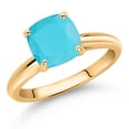 thumbnail image 2 of Gem Stone King 10K Yellow Gold Green Turquoise Solitaire Engagement Ring for Women (2.00 Cttw, Cushion 8MM, Gemstone Birthstone, Available in Size 5, 6, 7, 8, 9), 2 of 4