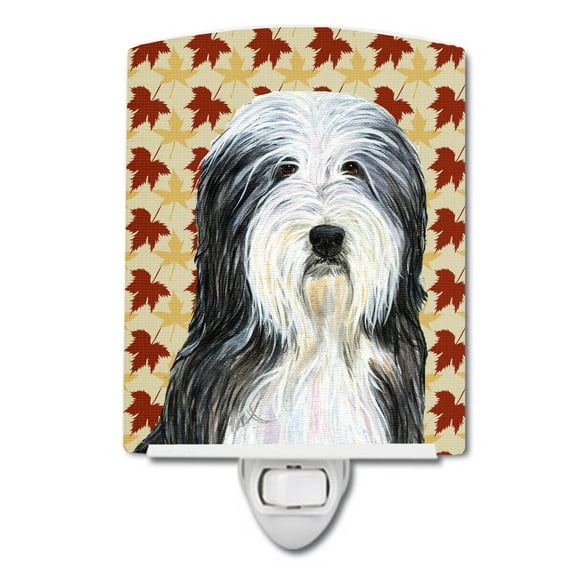 Caroline's Treasures SS4359CNL Bearded Collie Fall Leaves Portrait Ceramic Night Light, 6x4x3", multicolor