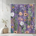thumbnail image 2 of Boho Floral Shower Curtain, Pink Flower Tropical Leaves Plant Shower Curtain, Cute Fun Botanical Decorative Bath Curtain Cloth Fabric Bathroom Decor Set with Hooks, Purple, 72x72, 2 of 6