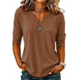 thumbnail image 2 of Women's V Neck Long Sleeve Tops Casual T Shirts Solid Color Basic Summer Tees Loose Fit Pullover Tunic, 2 of 6