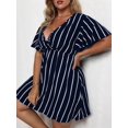 thumbnail image 6 of Women'S Plus Size Dress V Neck Short Sleeve Striped Smocked Waist A Line Short Summer Dress Navy Blue XXXL, 6 of 7