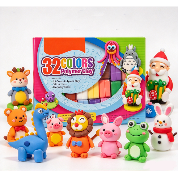 32 Colors Oven Bake Polymer Clay Kit with Tools & Tutorial Booklet for Kids, Boys & Girls