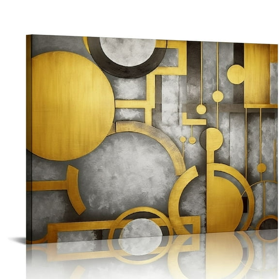 ARISTURING  Abstract Canvas Wall Art Yellow and Grey Geometric Circle Painting Pictures Modern Artworks for Home Office Decor
