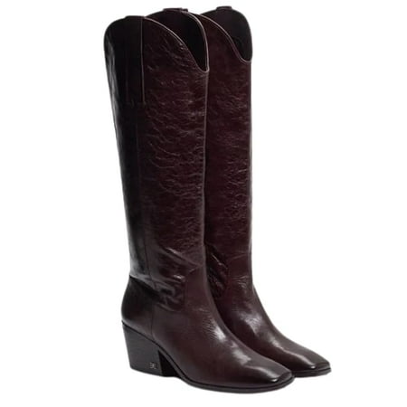 

Sam Edelman Britten Wine Squared Toe Block Heel Leather Knee High Western Boots (Wine 10)