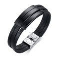 thumbnail image 1 of Pulseras de cuero multicapa Vnox para hombres y mujeres, brazalete personalizado informal de acero inoxidable con grabado personalizable Tan Jianjun unisex, 1 of 2