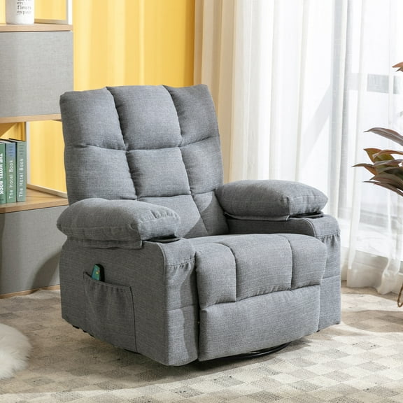 Manual Rocking Swivel Recliner Chair with heated and massage,2 cup holders and USB ports-Grey