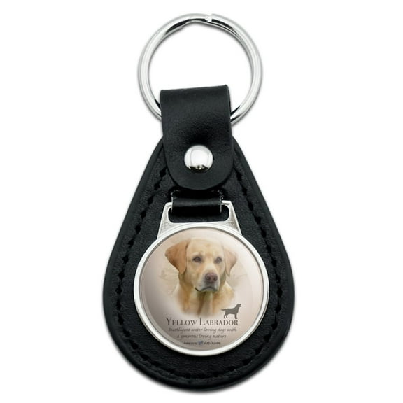 Black Leather  Yellow Labrador Retriever Dog Breed Keychain
