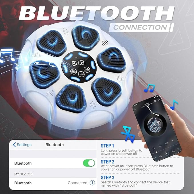 RKXQT Boxing Machine, Music Boxing Machine Punching Training Equipment for Adults ＆ Kids with Gloves, Electronic Smart Bluetooth Training Machines Wall Mounted Musical Home Workout Fitne Color: White