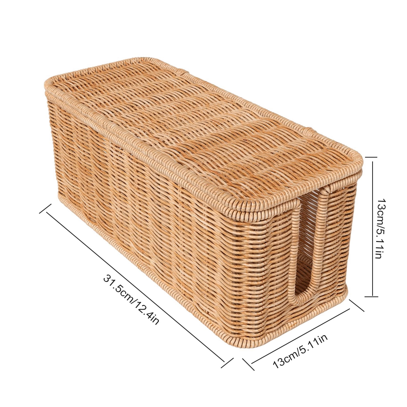 Yesbay Rattan Cable Management Box Handwoven Cord Organizer Basket with 2 Slots Power Cords Hidden Box