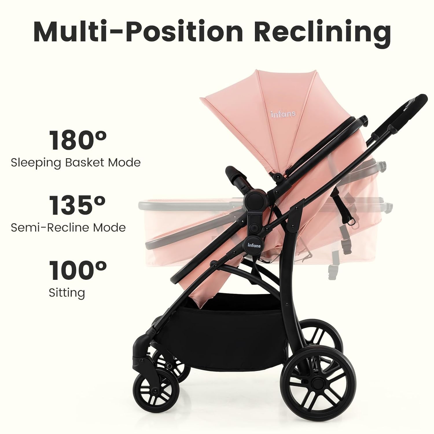 INFANS 2 in 1 Baby Stroller, Convertible Stroller with Bassinet Reversible Seat Adjustable Backrest Canopy One Hand Fold, Compact Toddler Pushchair for Kids Infants Newborns 0-36 Months