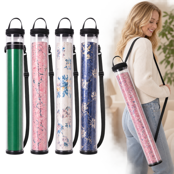 Clear Mahjong Mat Storage Tube with Zipper, 33.5 Inch Long Bag for Rolled Game Mats Posters and Craft Sheets, Bag Only