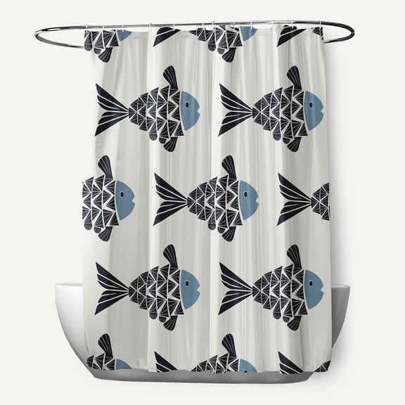 Simply Daisy Fish Tales Dusty Smoke 70" w x 73" h Shower Curtain