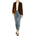 thumbnail image 3 of INSPIRE CHIC Women's Velvet Blazer Solid Color Shawl Collar One Button Wear-to-Work Suit Jacket L Brown, 3 of 8