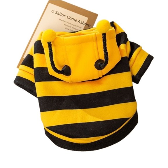 BAIANNAN Pet Halloween Costume Honey Bee Role Play Hoodie with Buckle or not Dogs Cats Party Cosplay Funny Outfit Clothes with Hat or not