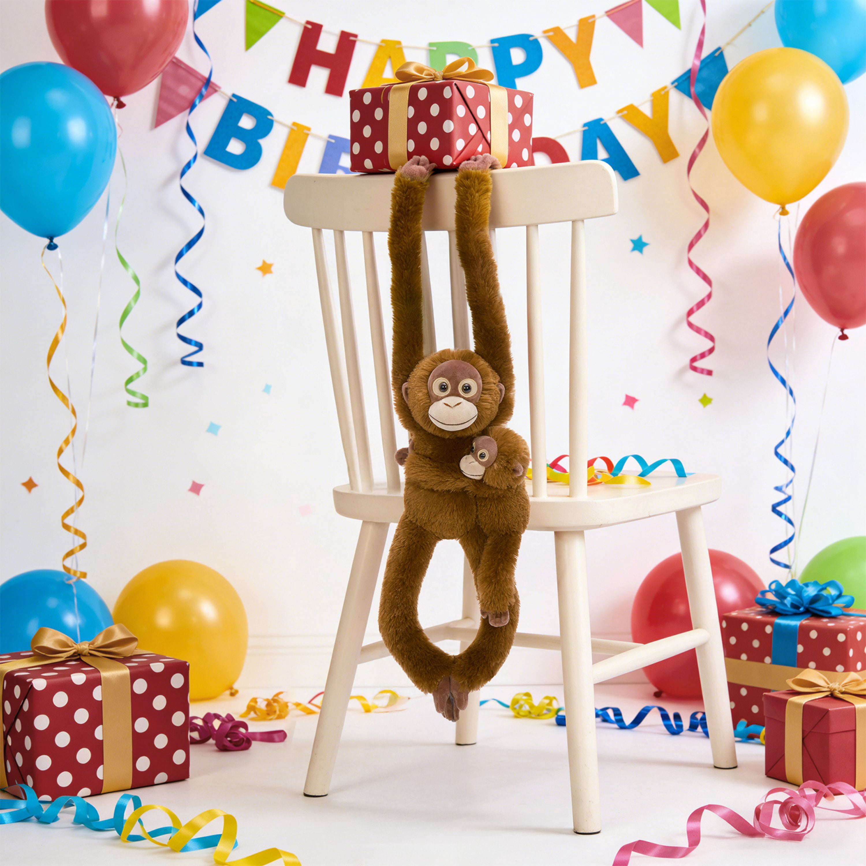 Tezituor 2pcs Hanging Monkey Stuffed Animal Weighted Stuffed Orangutan and Baby with Hook and Loop Fasteners Hangs Plush