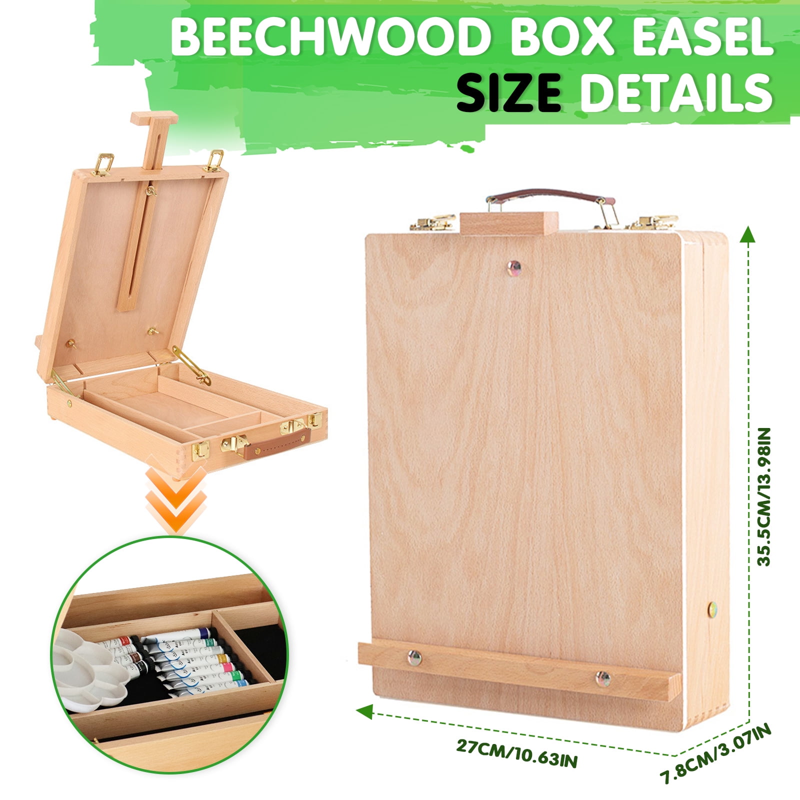 Wooden tabletop art easel box set, 12 Colors Acrylic Paint, scraper, Brushes, Palette, Complete Painting Kit for Kids, Adults, Artists