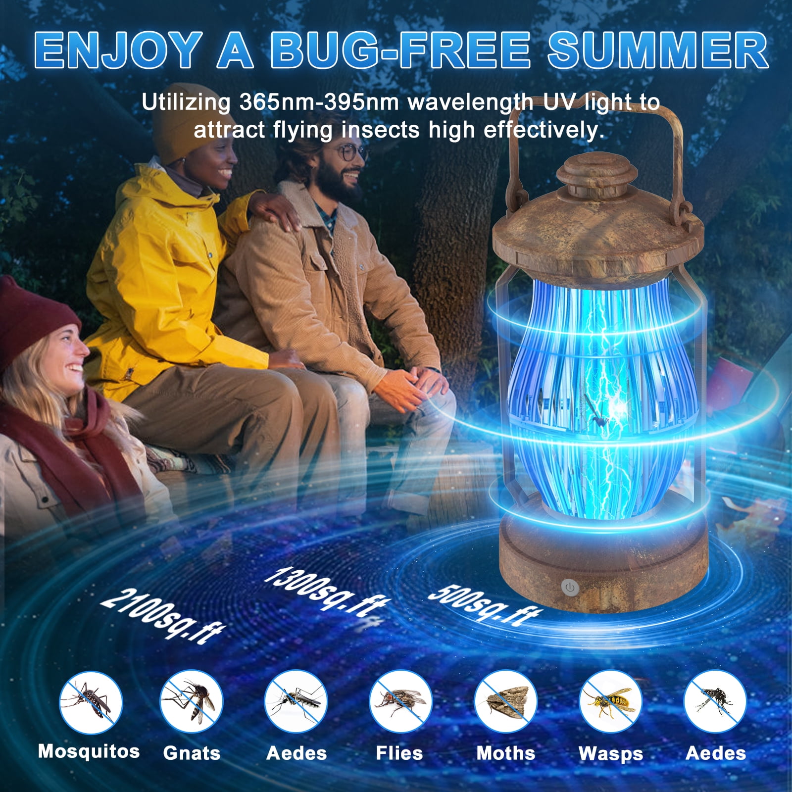 Bug Zapper Cordless Portable Hanging Electric Mosquito Fly Killer Trap w/ Light