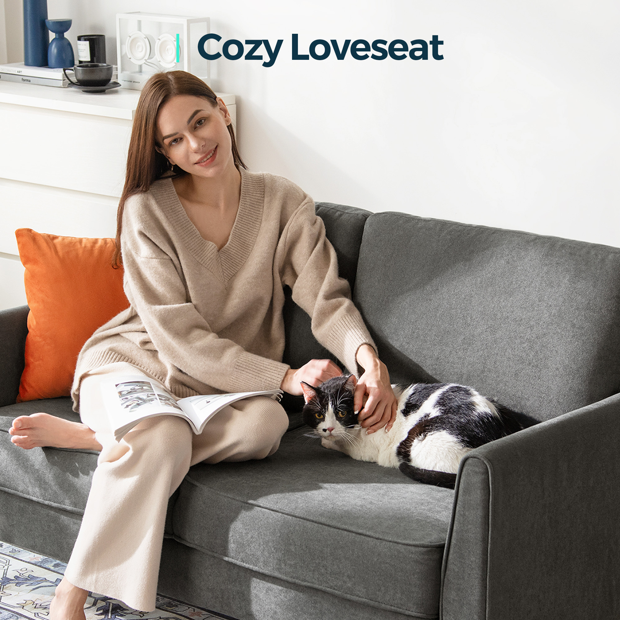 Linsy Home 79''W Corduroy Loveseat Sofa Couch for Living Room, Bedroom, Apartment and Small Space, Easy Assembly, Green