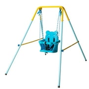HLC Folding Toddler Swing With Steel Frame, Swing Set with Safety Seat and Harness