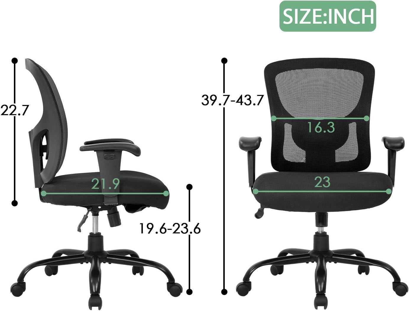Big and Tall Office Chair 500lbs, Ergonomic Computer Chair Height Adjustable Mesh Chair Heavy Duty Chair, Wide Seat Computer Executive Desk Chair with Adjustable Armrest, Lumbar Support, Black