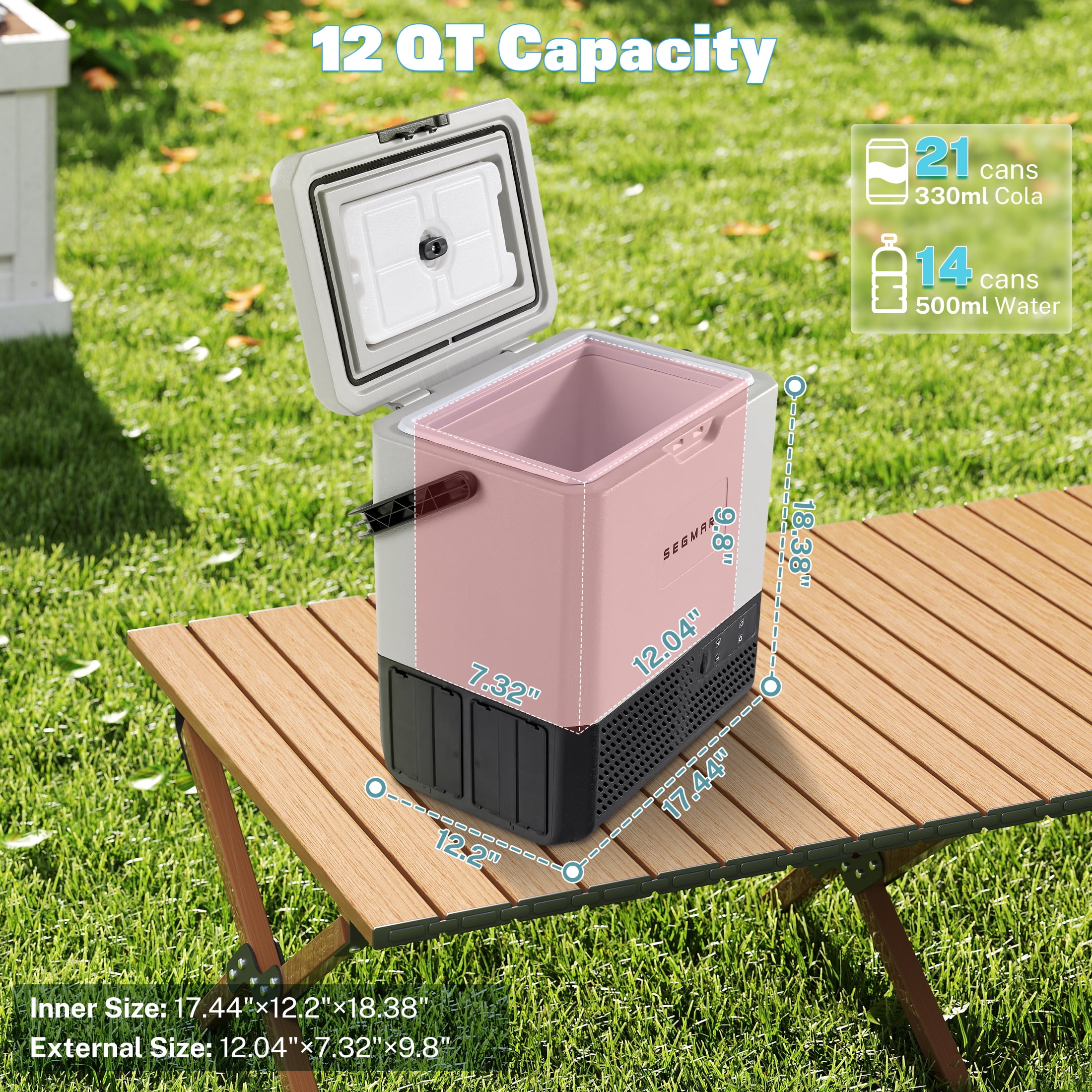 12 Volt Car Refrigerator, 14QT(13.5L) Compressor Electric Cooler -4℉ ~ 68℉ with Handle, Portable Freezer with APP Control, Car Fridge with 12/24V DC, 220 AC for Camping, Travel, Truck, Home