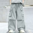 thumbnail image 4 of LvhaoGJOB Kids' Wide-Leg Pants - Soft, Elastic Waist & Pockets - Gray 9-10 Years, 4 of 5