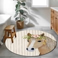 thumbnail image 3 of Round Rug 3.3Ft Washable Non-Slip, Farmhouse Striped Circle Area Rugs for Living Room Bedroom, Watercolor Horse Flower Leaf Beige Indoor Floor Mats Carpet Runner for Home Decor Aesthetic, 3 of 8