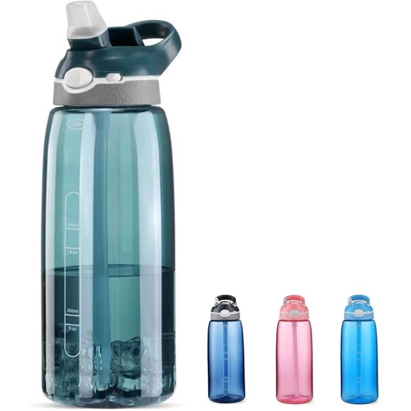 UTAH-32oz Dark Cyan Water Bottle With Narrow Straw, BPA FREE Clear Bottle Hidden Cup Mouth, 100% Leadkproof Has Handle, Easy Carried Suit Sports School Office Travel Gym Yoga etc.