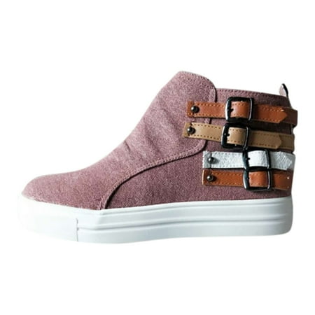

Qufokar Fit Flip Flops for Women Slippers Womens Business Casual Shoes 12 New European And American Autumn Casual Belt Buckle Side Zipper Denim Single Shoes Canvas Shoes