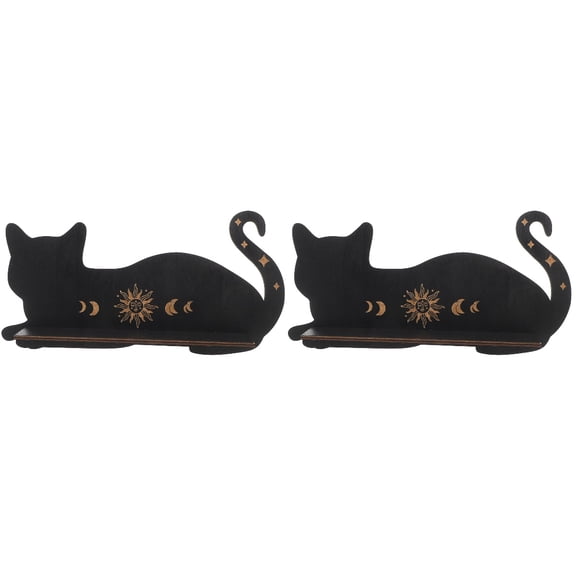 WORGEOUS 2pcs Floating Shelf Wooden Book Cat Shape Display Shelf Wall-mounted Display Rack