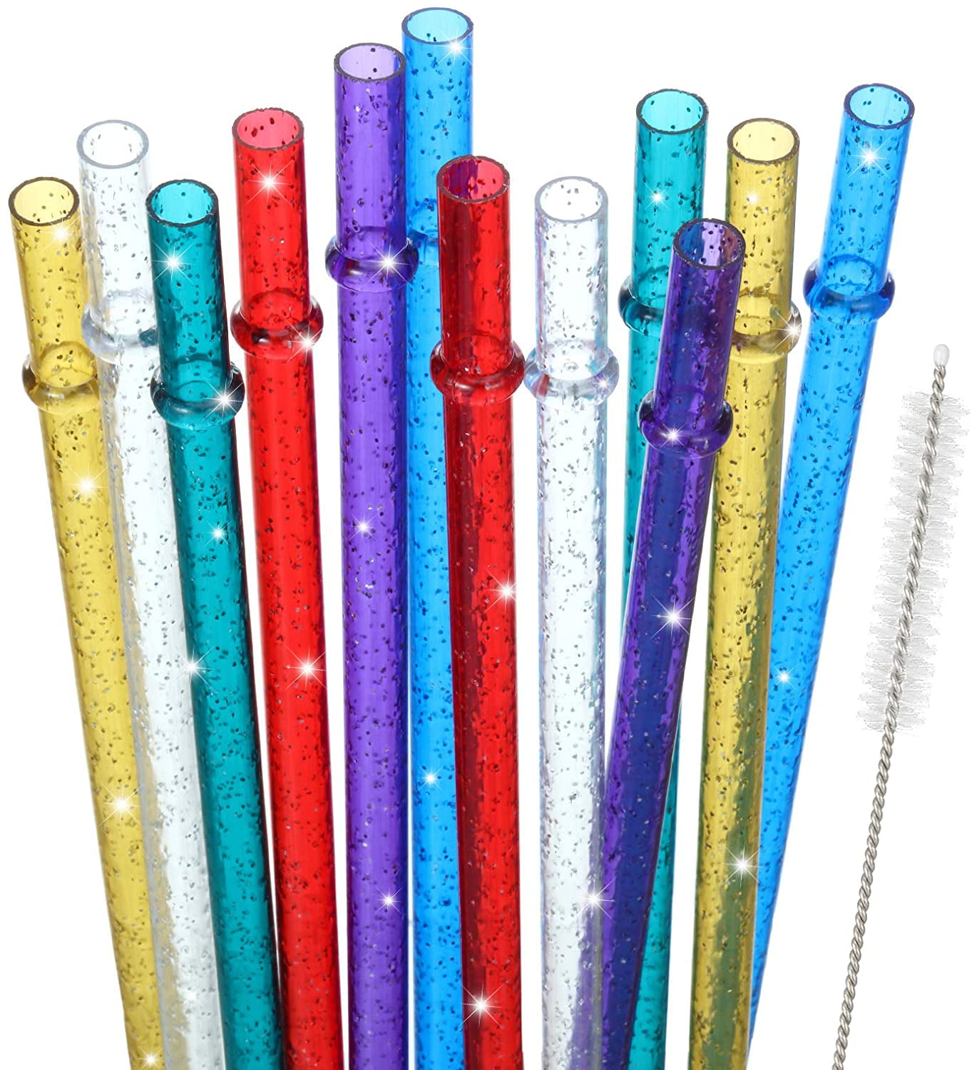 50 Mixed Reusable Colored Straws Hard Plastic Acrylic with Rings BPA Free 