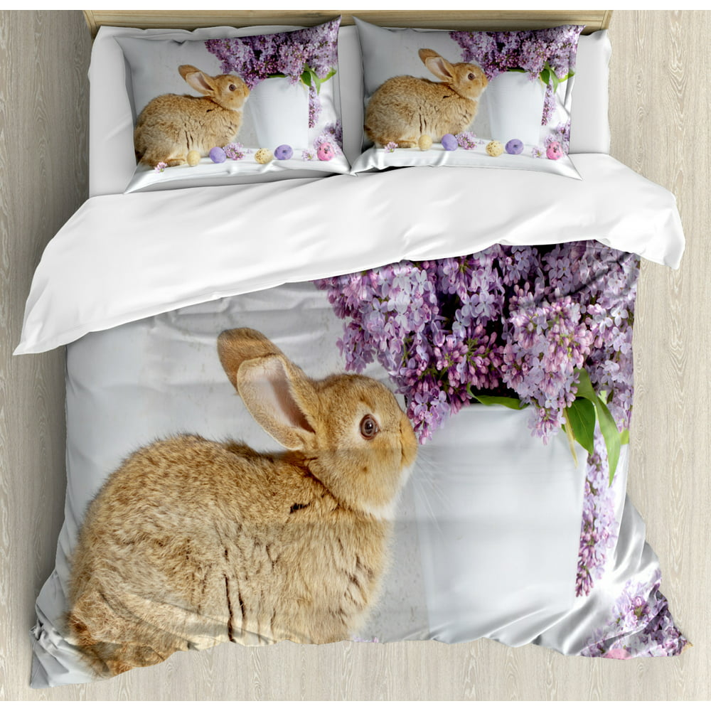 Easter Bunny Duvet Cover Set King Size, Adorable Brown Easter Rabbit ...