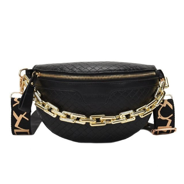 Women Chain Fanny Pack Leather Waist Bag Luxury Chest Belt Bags