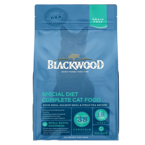 Blackwood Special Diet Grain-Free Duck Meal, Salmon Meal & Field Pea Dry Cat Food, 4 lb. Bag