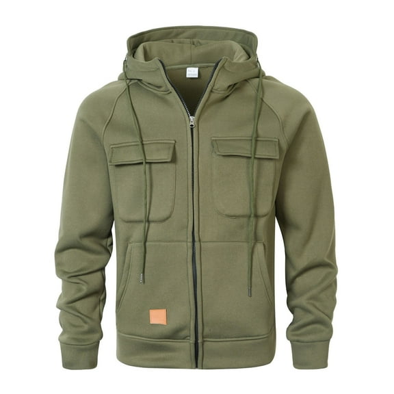 Rggeeun Hoodies For Men Winter Pocket Casual Fashionable Drawstring Zipper Hooded Sweatshirt Solid Color Long Sleeve Hoodies Classic