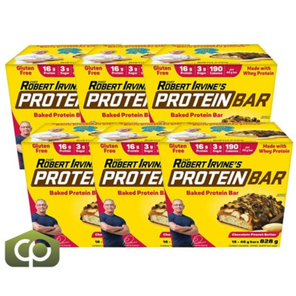 Barres Protéinées Cuites Chef Robert Irvine, Beurre d'Arachide au Chocolat 18 X 46 g (6/caisse) - Total 108 Barres