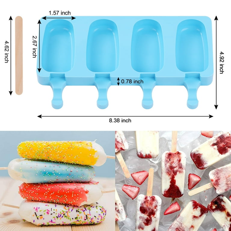 Ozera 2 Pack Popsicles Molds, Homemade Cake Pop Molds Cakesicle Molds  Silicone Popcical Molds, 4 Cavities Ice Pop Cream Molds Maker with 50  Wooden