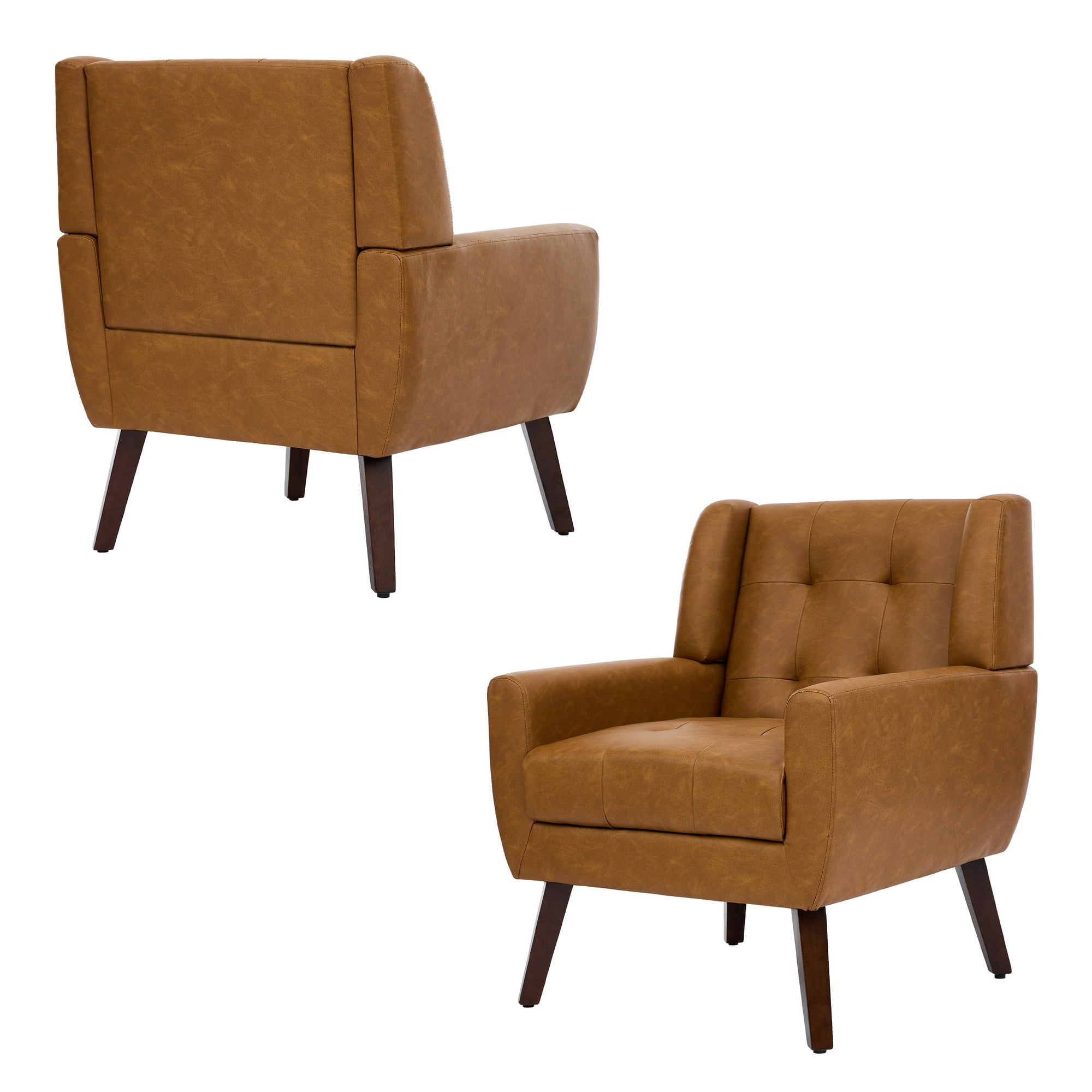 UIXE PU Leather Brown Accent Chair Indoor Upholstered Armchair for Living Room Comfy Arm Chair Single Sofa Set, 2 Packs
