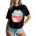 thumbnail image 4 of Women's T-Shirt Dessert Cake Cherry Short Sleeve Casual Tee Classic Crew Neck T Shirt for Women Black, L, 4 of 7