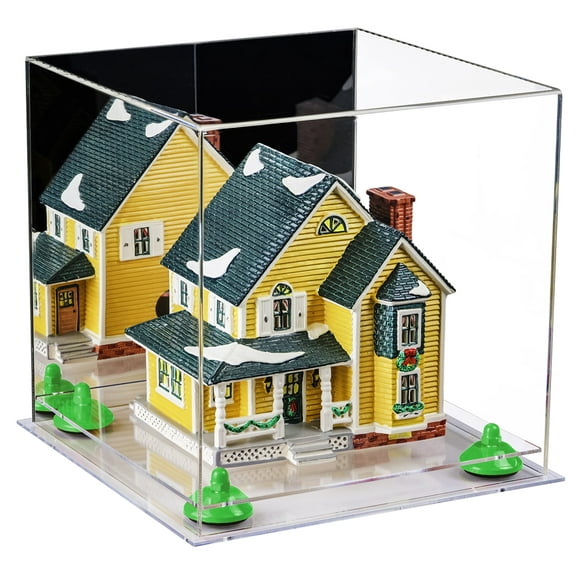 Versatile Deluxe Acrylic Display Case - Medium Square Box with Mirror, Green Risers and Clear Base 11" x 11" x 11" (A001-GRR)