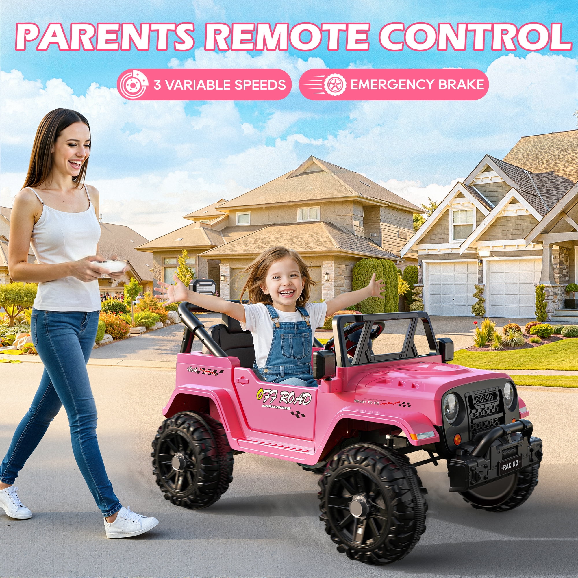 East doll 12V Ride on Toys for Toddlers, Electric Car for Kids, Kids Car with Remote Control, Bluetooth, Music, 3 Speeds for Kids Gifts, Pink