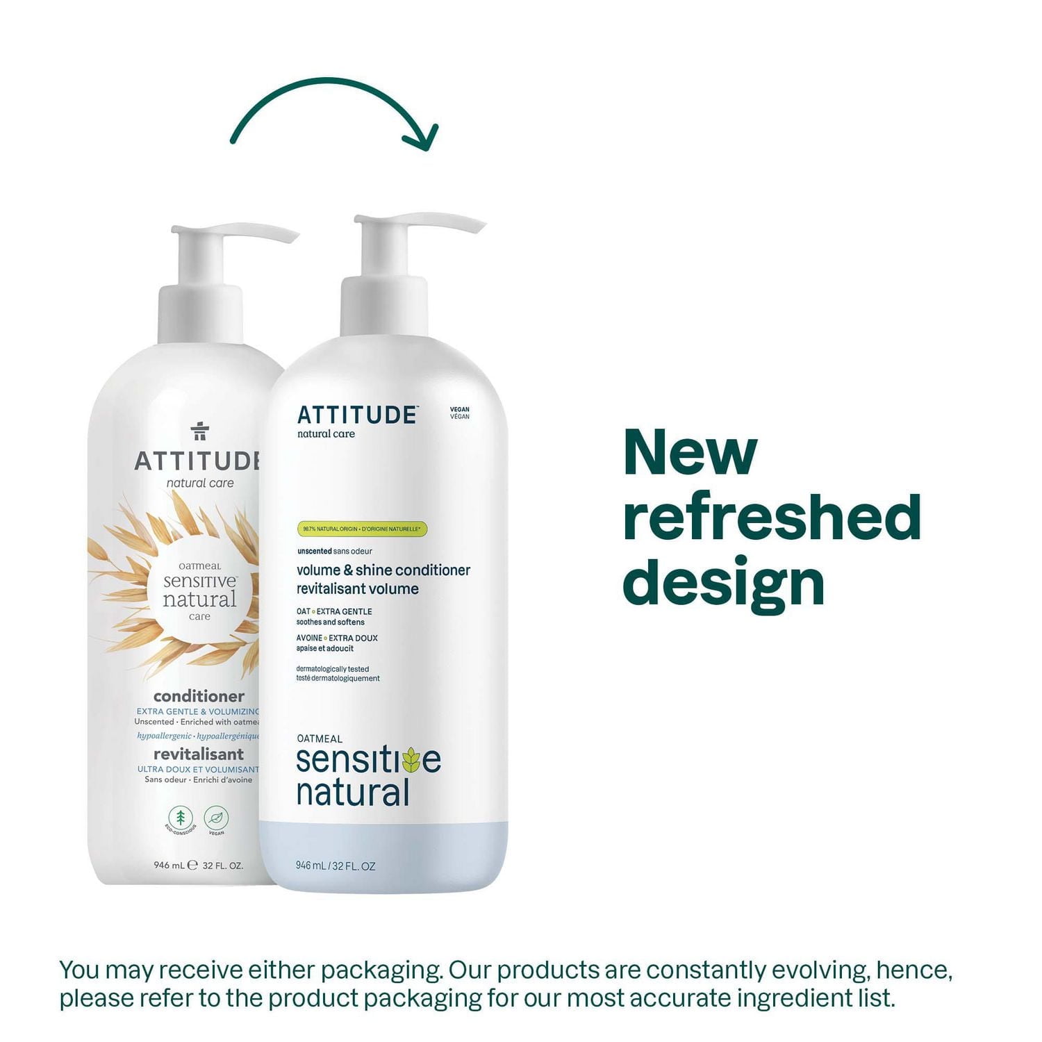 ATTITUDE oatmeal sensitive natural, Volume & Shine Conditioner, Unscented, 946 mL