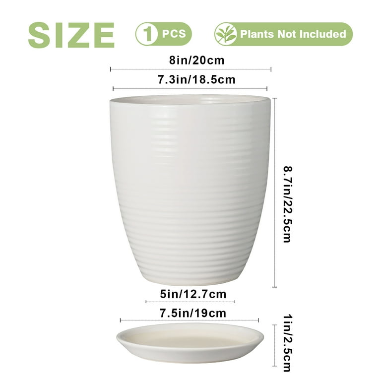 10 Inch White Ceramic Planter with Drainage Hole and Saucer  Large Round  Flower Pot for Indoor Outdoor Plants Fiddle Leaf Fig Monstera Patio