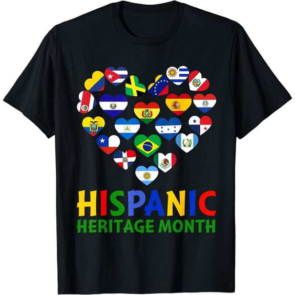 Happy National Hispanic Heritage Month All Countries Heart T-Shirt Black Small