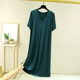 thumbnail image 2 of Tnhcen Women's Solid Color V-Neck Short Sleeve Long Sleep Dress - Modal Cotton Blend Free Size Loose Summer Loungewear, 2 of 3