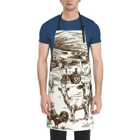 

Rateoe Farm Animals Aprons with Pocket Men Womens Aprons Waterproof Adjustable Cooking Aprons for Kitchen Gardening and Salon