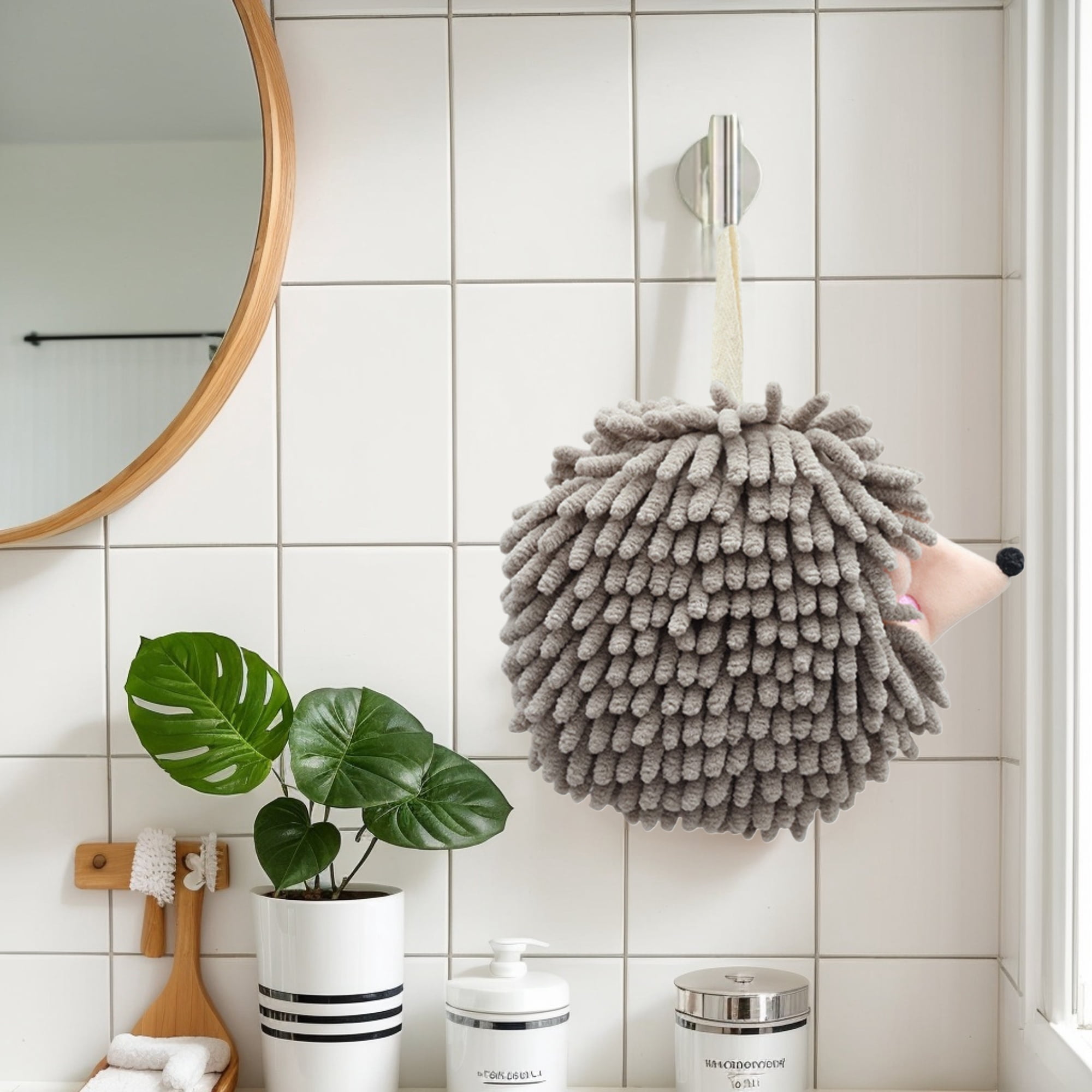 NOMADIC NOOK Fuzzy Ball Hand Towels 2 Pack Soft Absorbent Chenille Towels Cute Cartoon Decorative Hand Drying Hanging Hand Towel for Bathroom Pink 7" x 7"